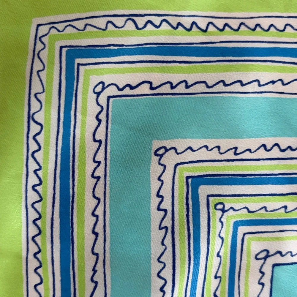 VTG NEW Vera Square Blues Lime Green Squiggly Striped Spring Colors Scarf